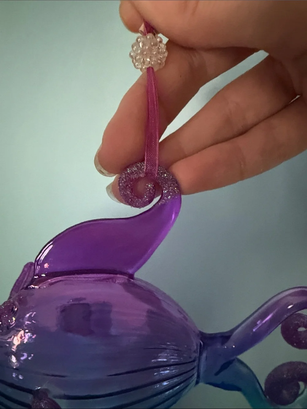 Pier 1 Purple and Teal Blown Glass Fish Ornament